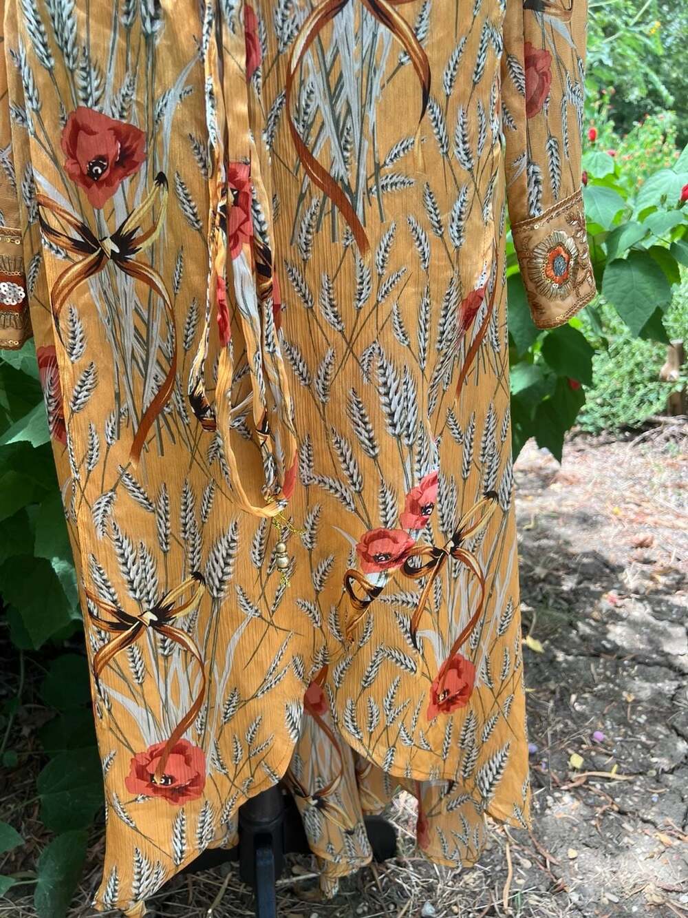 Aratta Silent Journey Mustard Floral Embroidered Duster Cardigan - Picture 16 of 16